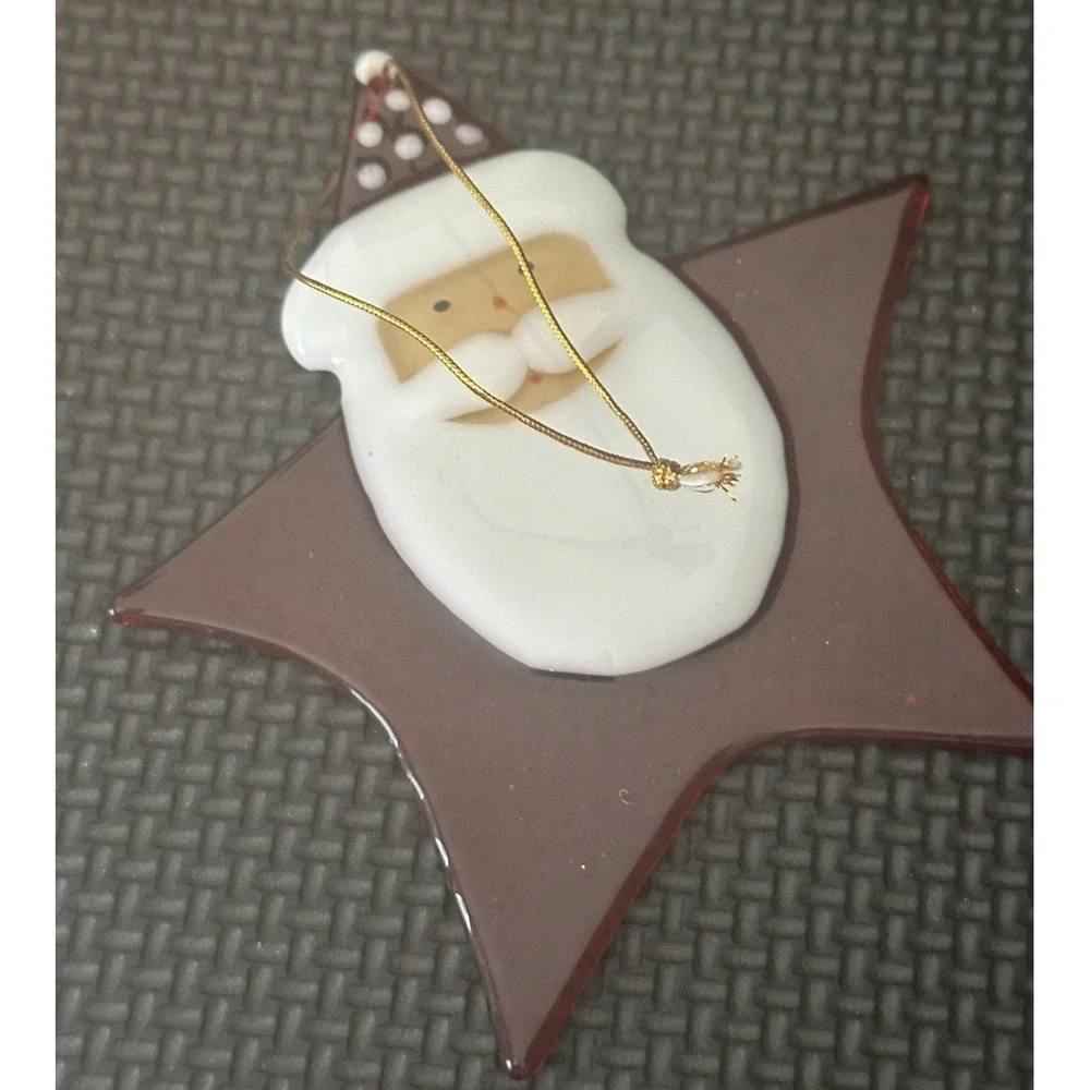 Vintage TAG Ltd Santa Clause Glass Christmas Ornament Star Shaped
